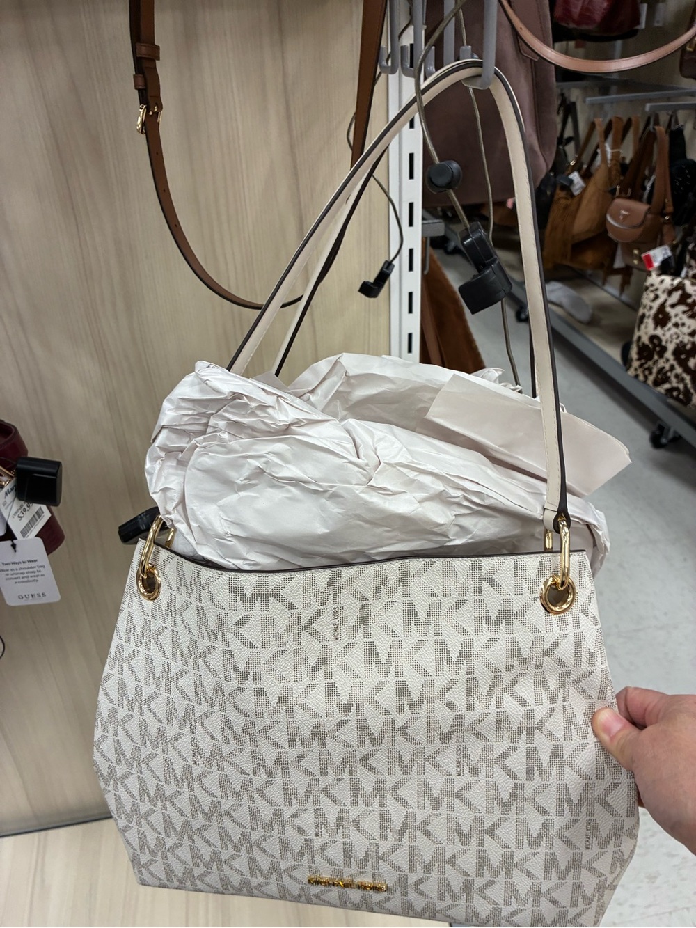 Michael Kors Cream and Light Gray MK Logo Shoulder Bag